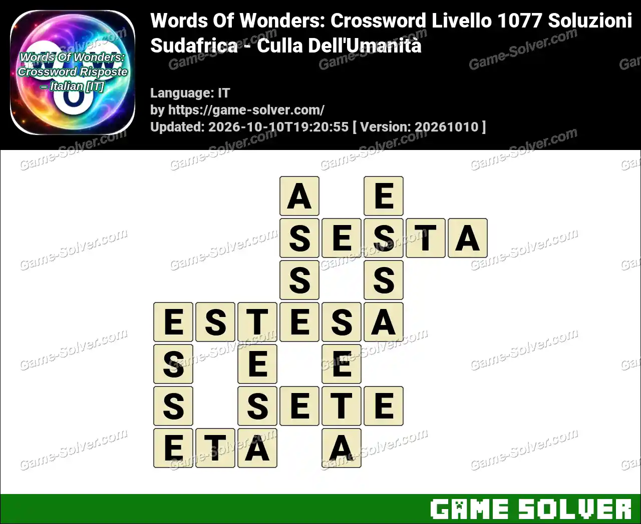 Words Of Wonders: Crossword Livello 1077 Soluzioni – Sudafrica – Culla Dell’Umanità